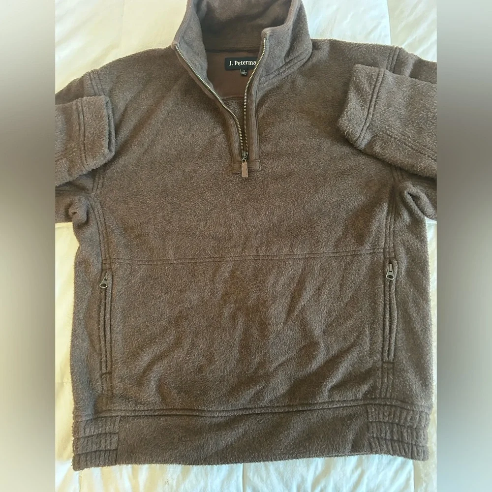 J. Peterman Brown Fleece 1/4 Zip  Pockets Men’s Size Small - Picture 6 of 11
